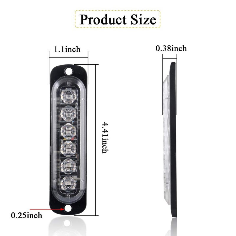 Sidaqi Universal 12-24V Emergency Strobe Warning Lights 6 LED 12W Surface Mount Beacon Hazard Warning Lights Flashing Light Bar for Off Road Vehicle, ATVs, Truck- 4PCS (Blue) - Image 2